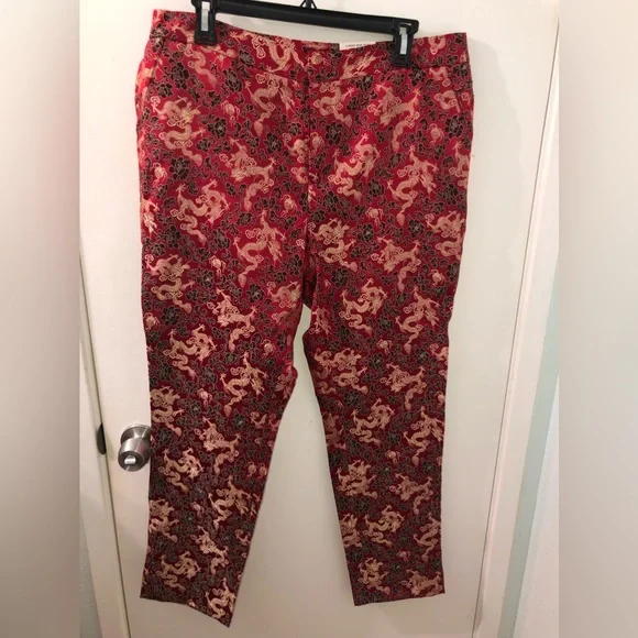 NWT Jacquard Skinny Cropped Pants in Red - Picture 1 of 7